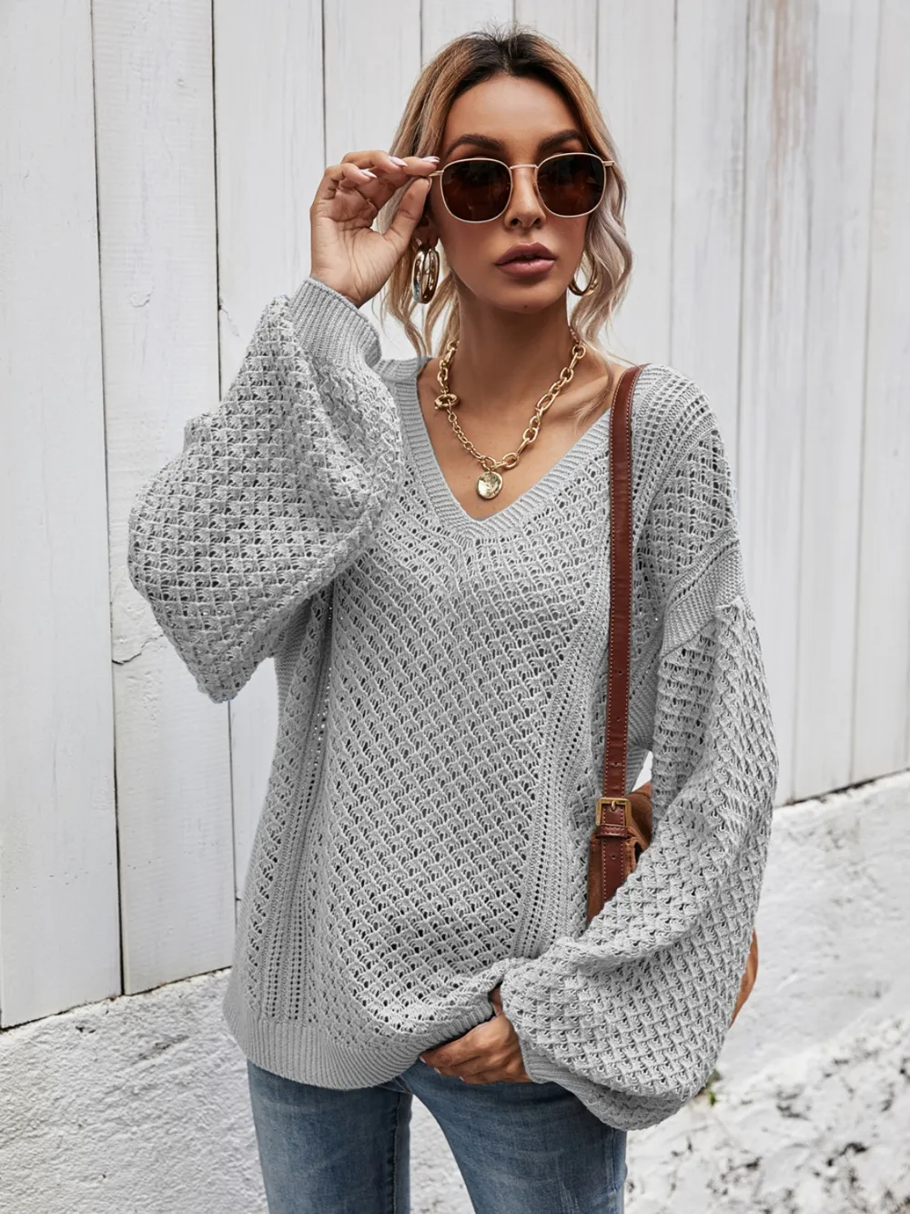 V-Neck Dropped Shoulder Sweater, image 2