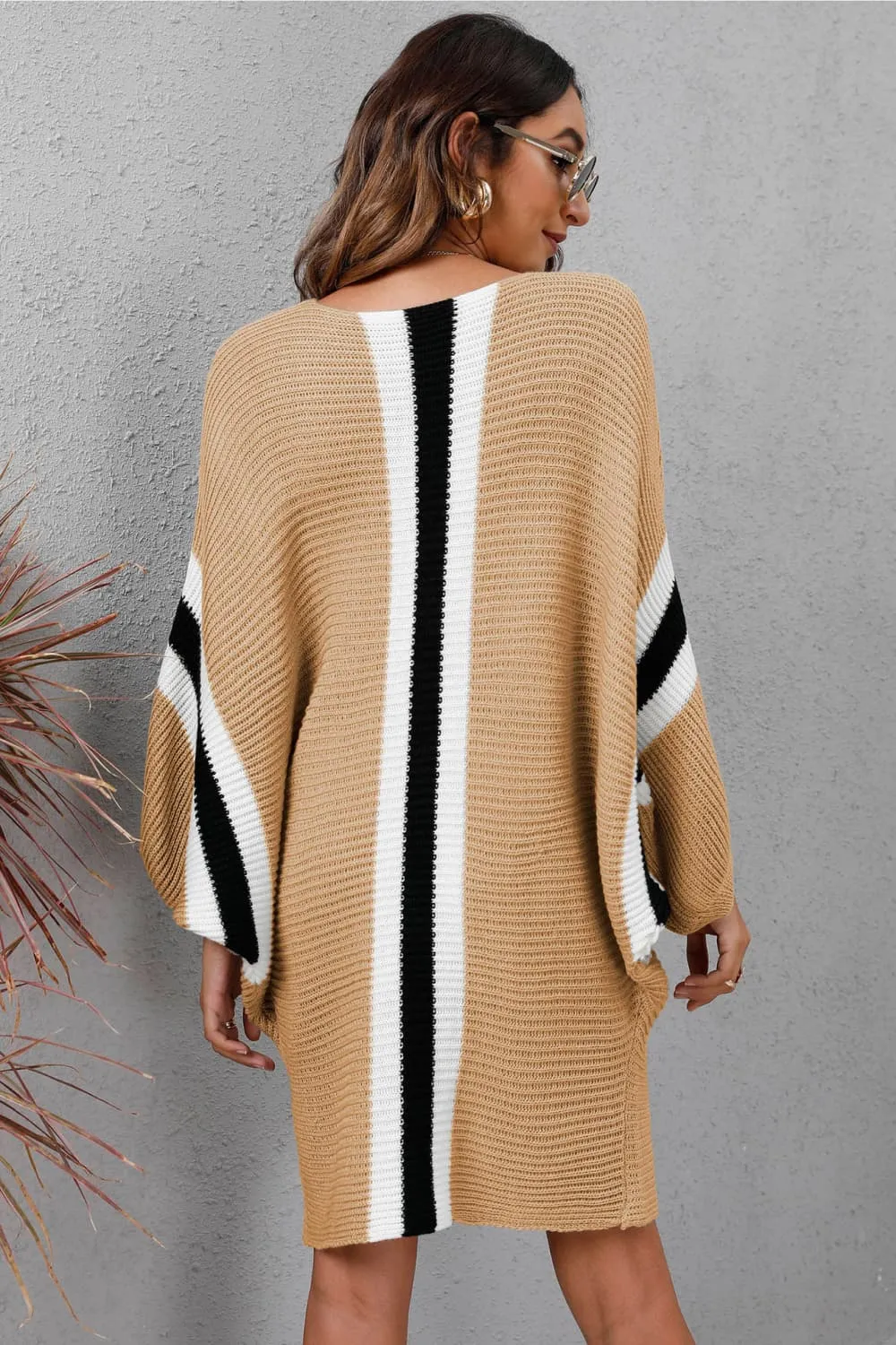 Ribbed Round Neck Long Sleeve Sweater Dress, image 9