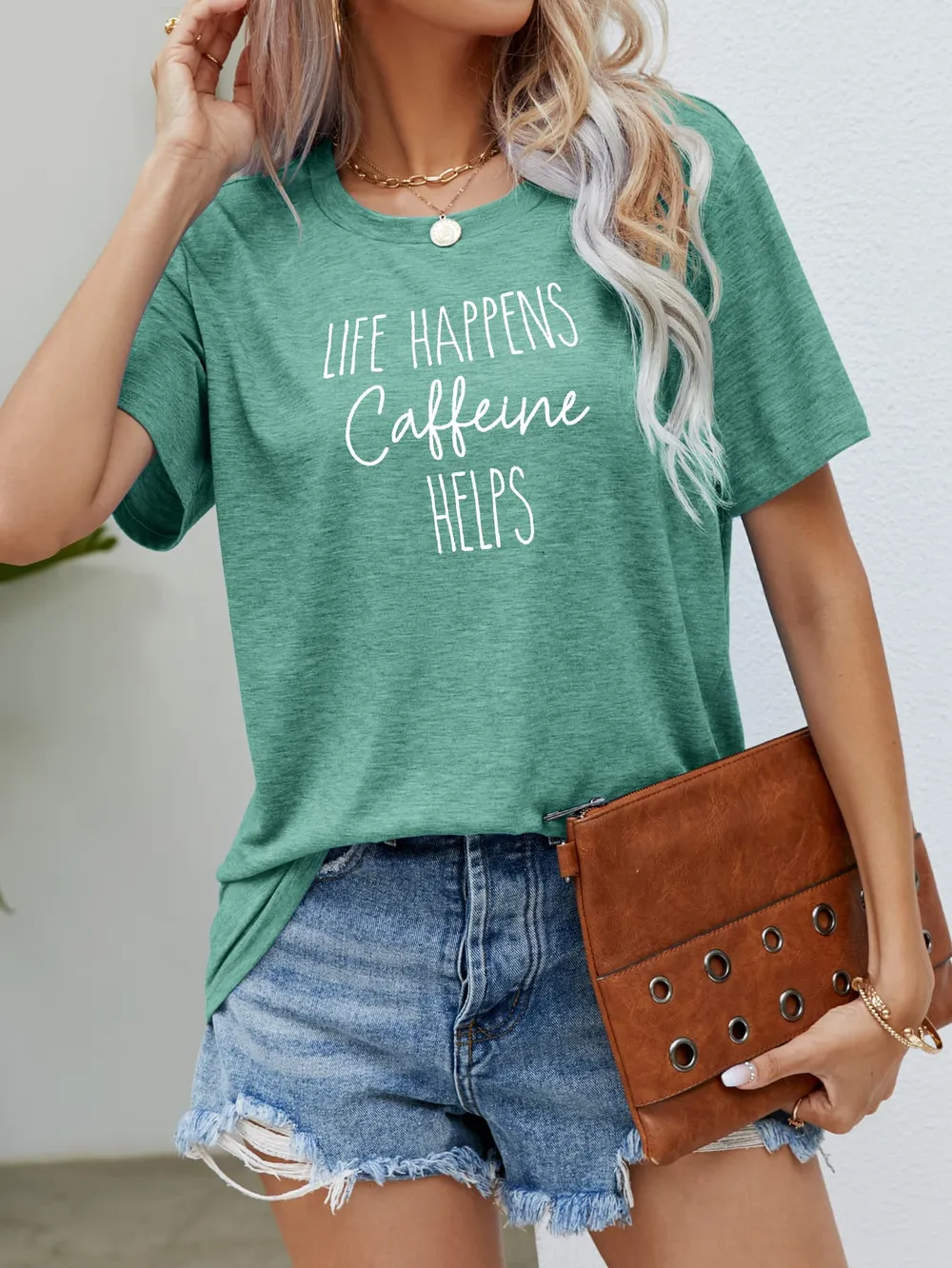 LIFE HAPPENS CAFFEINE HELPS Graphic Tee, image 10