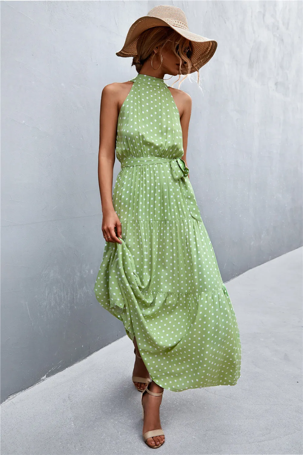 Printed Sleeveless Tie Waist Maxi Dress, image 10
