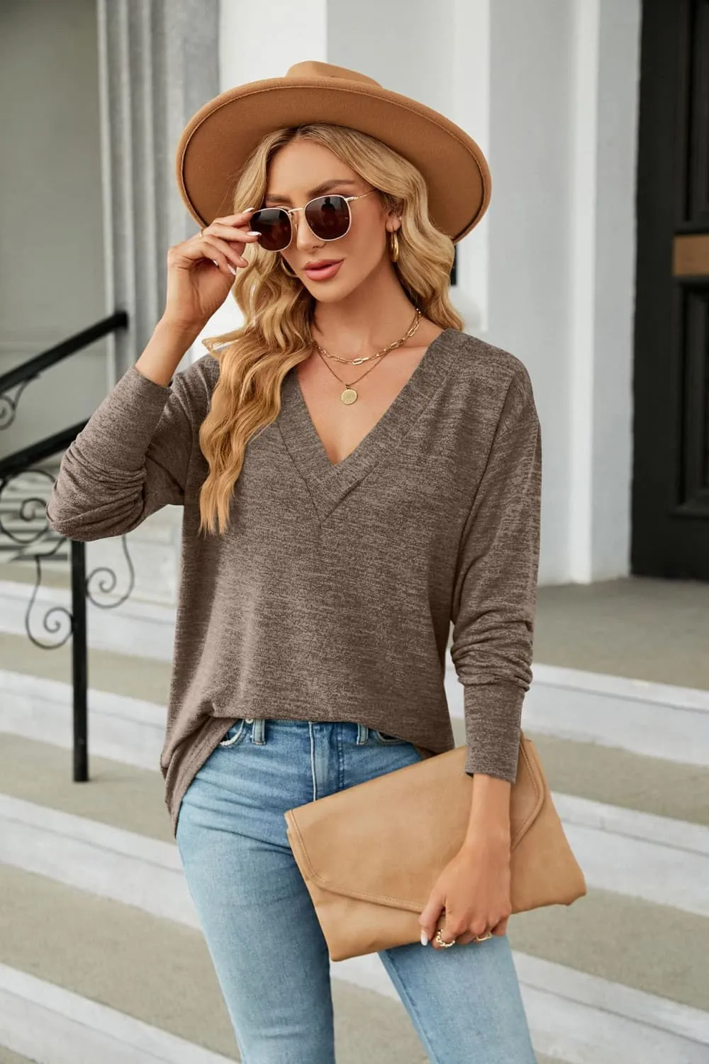 V-Neck Long Sleeve T-Shirt, image 11