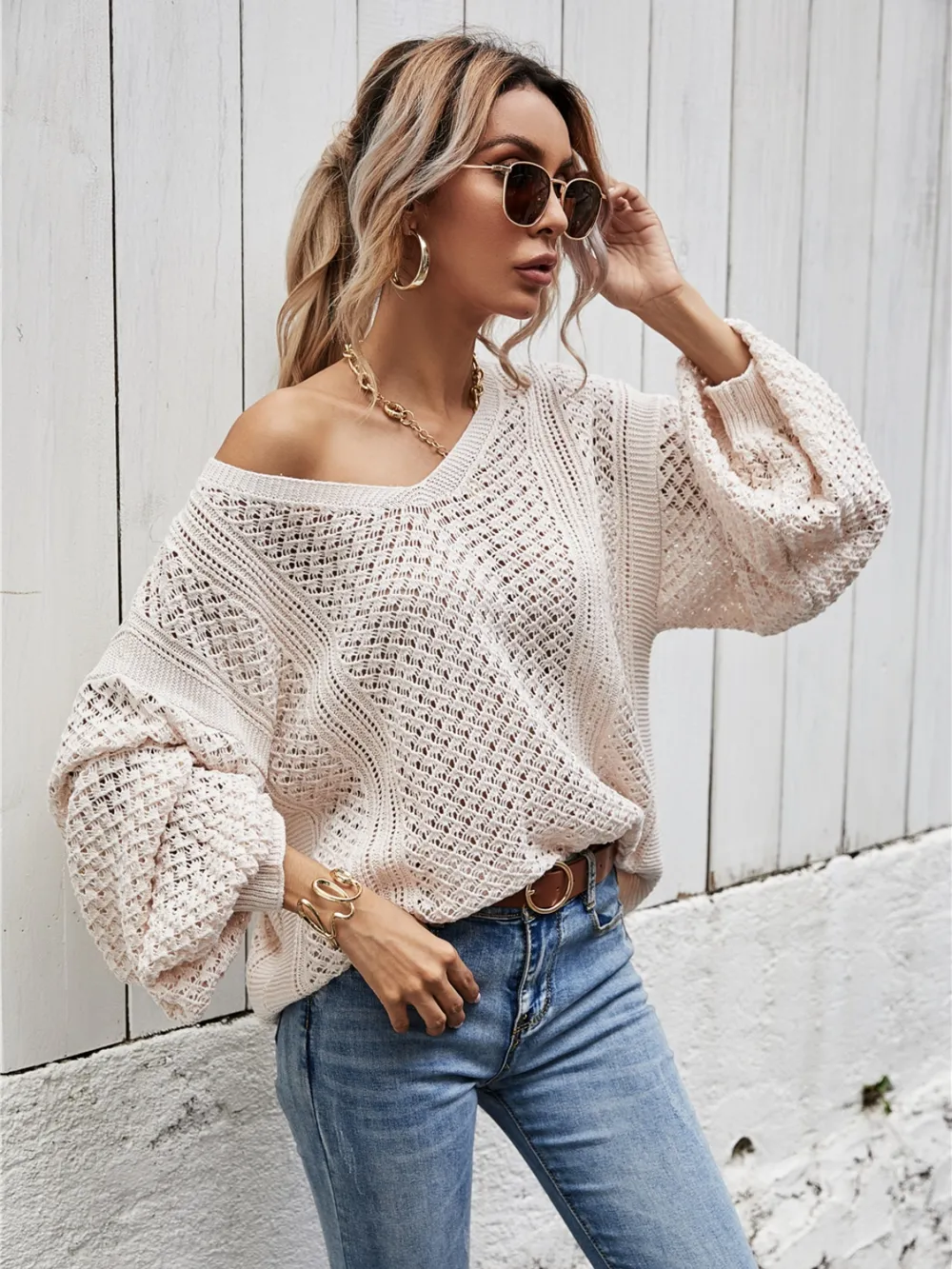 V-Neck Dropped Shoulder Sweater, image 11