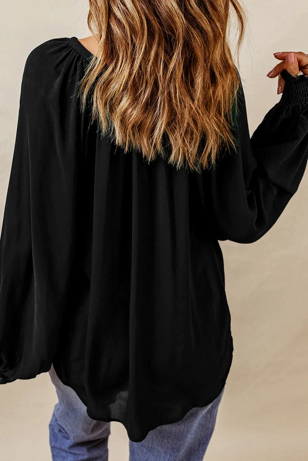 Notched Neck Lantern Sleeve Blouse, image 14
