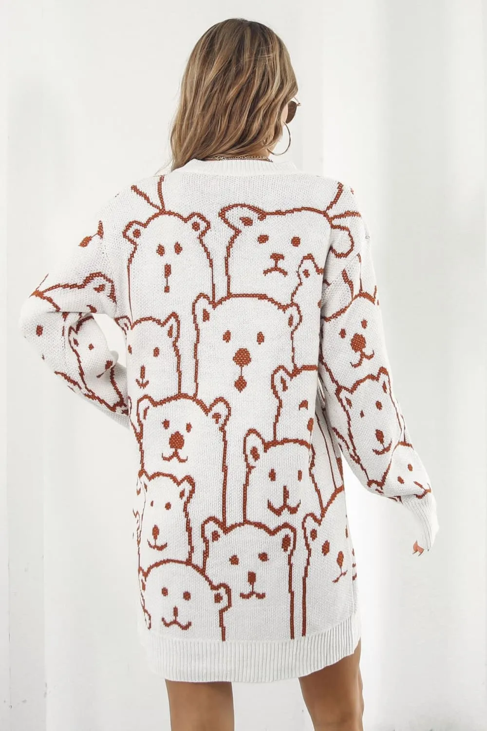 Bear Pattern Round Neck Sweater Dress, image 4