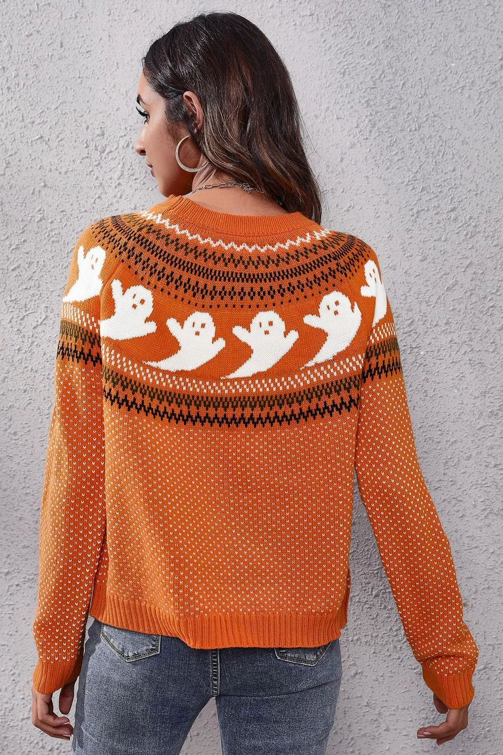 Ghost Pattern Round Neck Long Sleeve Sweater, image 15