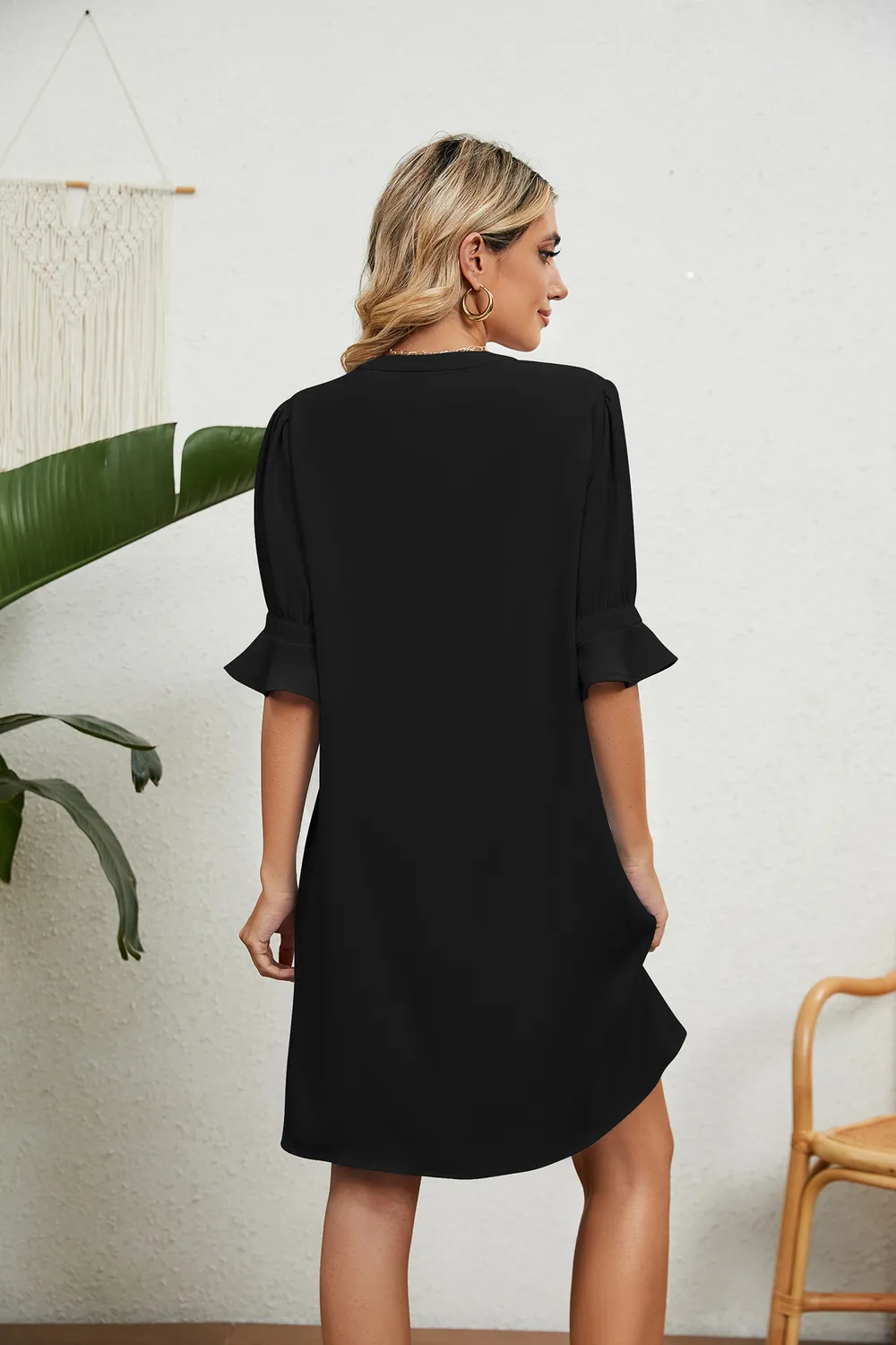 Notched Neck Flounce Sleeve Dress, image 13