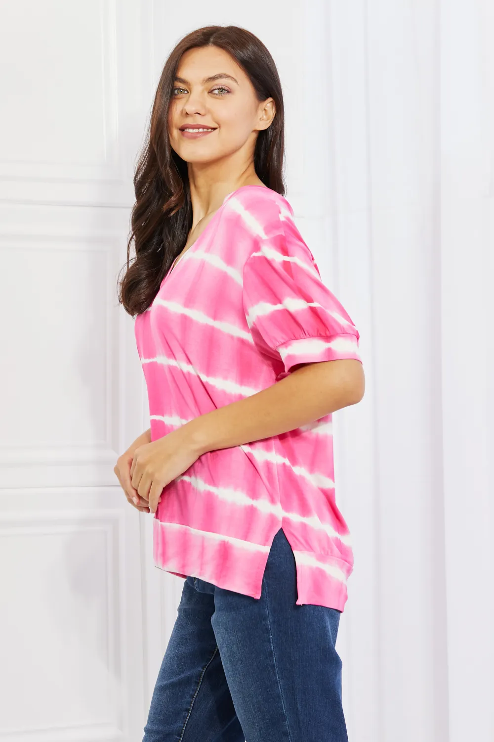 Full Size Oversized Fit V-Neck Striped Top, image 8