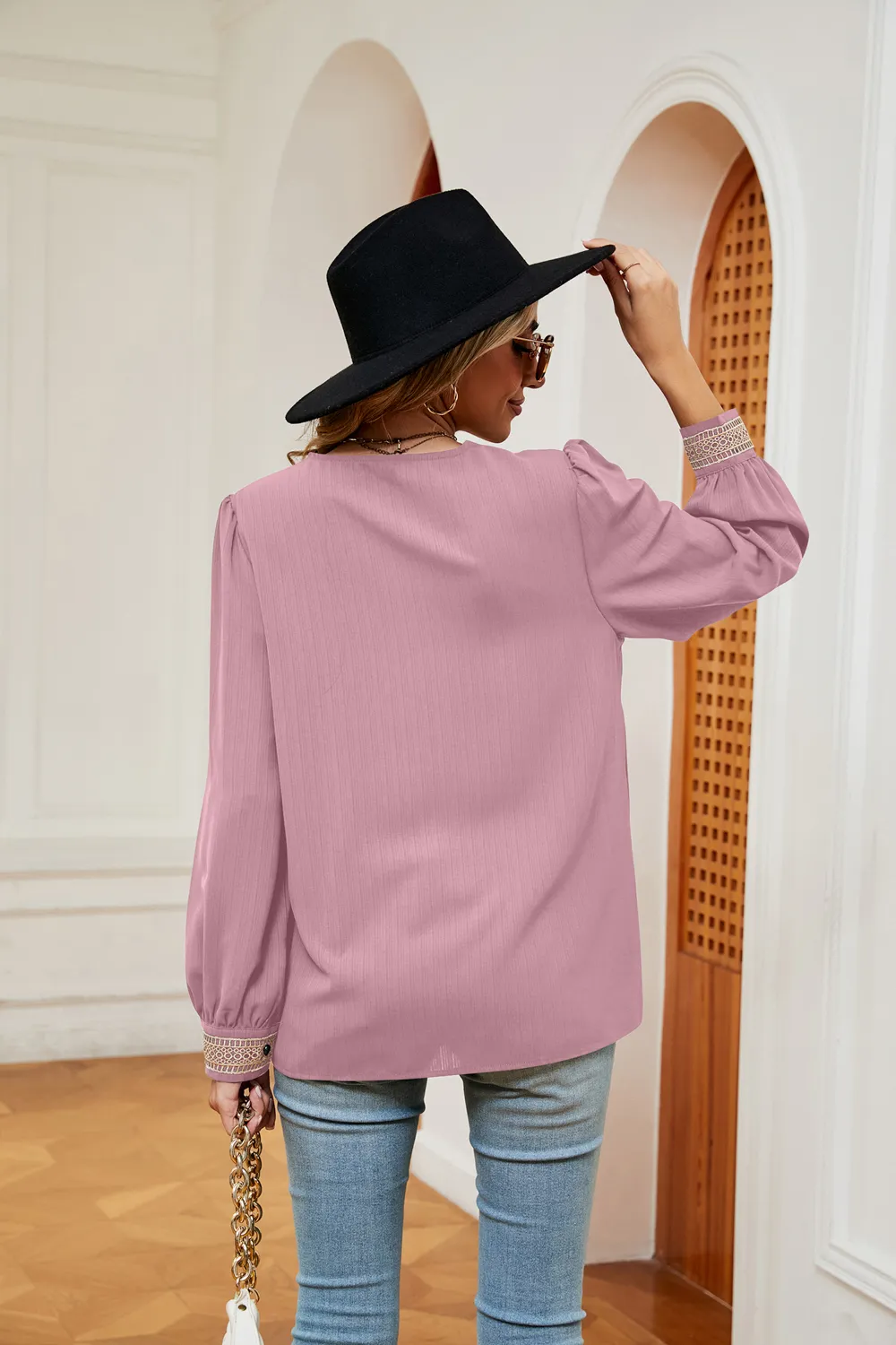 Contrast Puff Sleeve Blouse, image 10