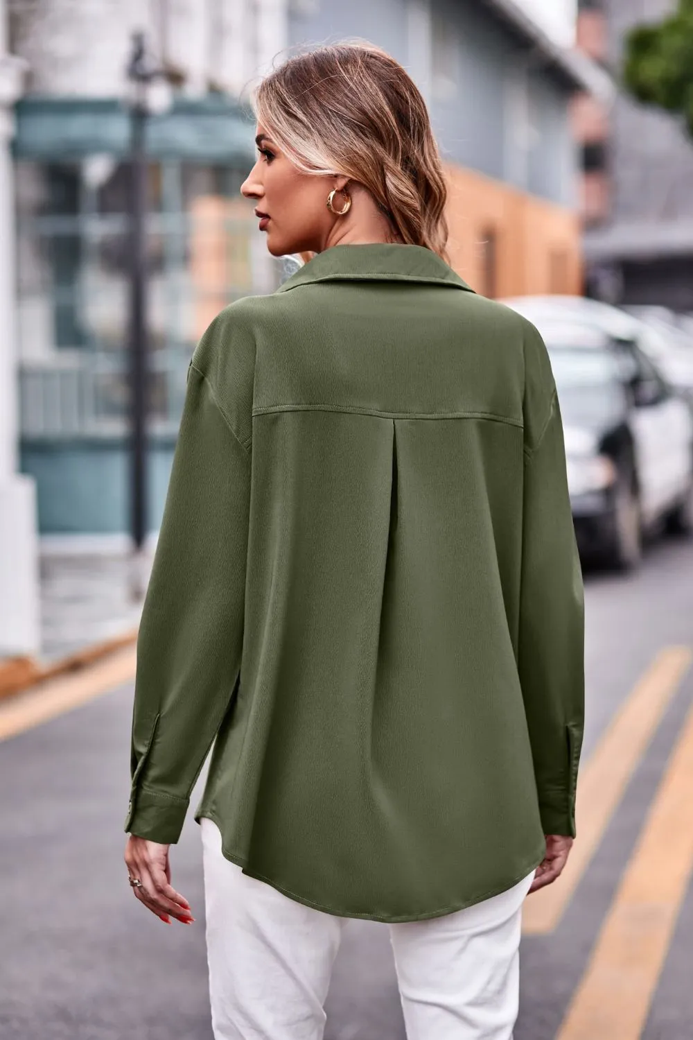 Dropped Shoulder Longline Shirt with Pockets, image 19