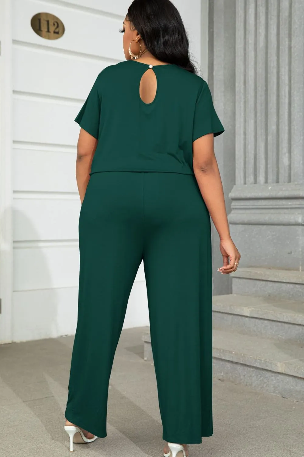 Plus Size Drawstring Waist Short Sleeve Jumpsuit, image 12