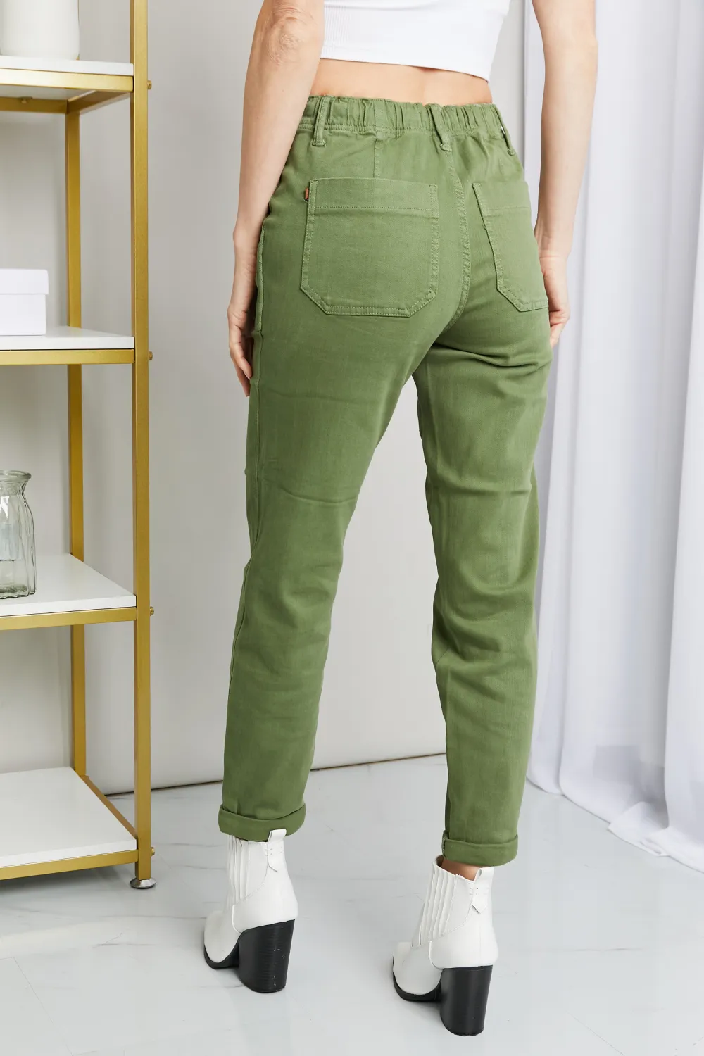 Full Size Drawstring Waist Pocket Jeans, image 6