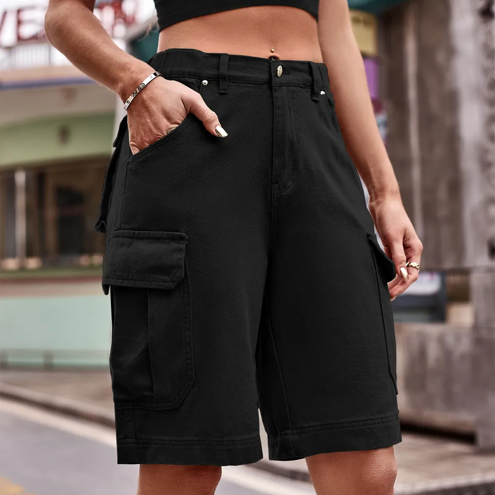 Denim Cargo Shorts with Pockets, image 10