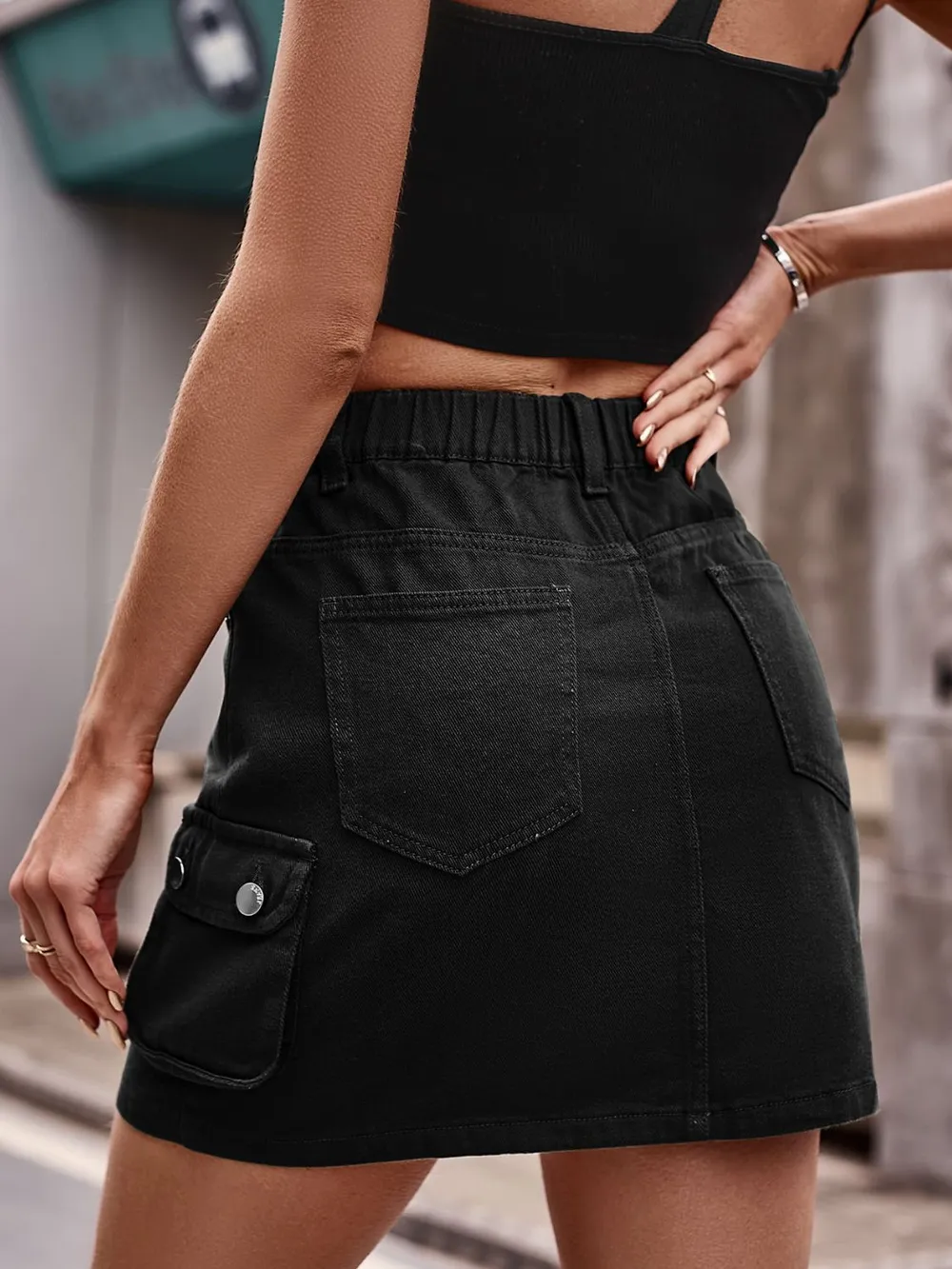 Denim Mini Skirt with Pockets, image 5