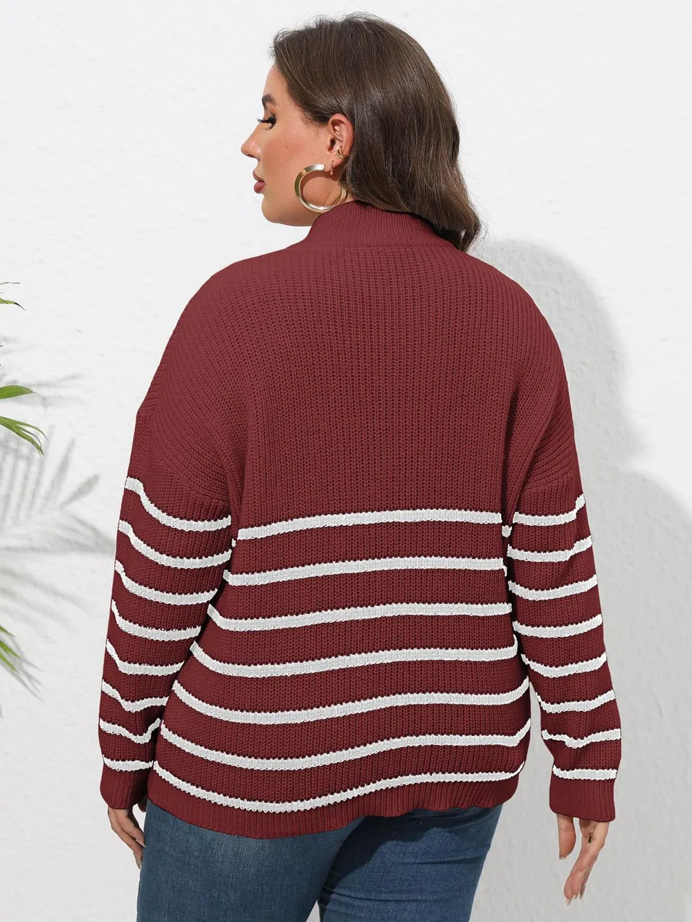 Plus Size Zip-Up Striped Sweater, image 12