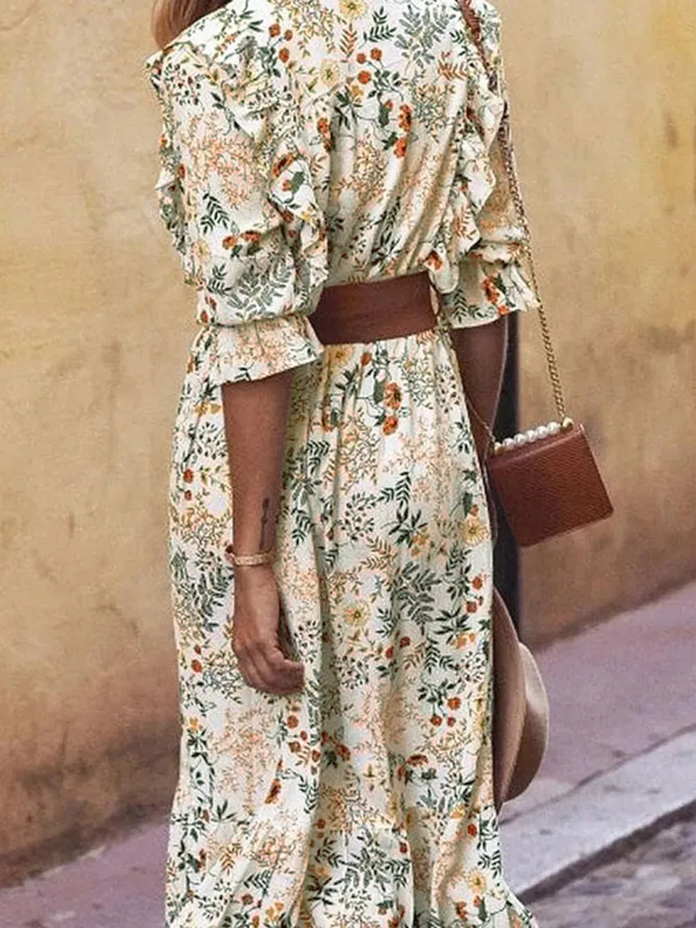 Floral Cutout Flounce Sleeve Dress, image 3