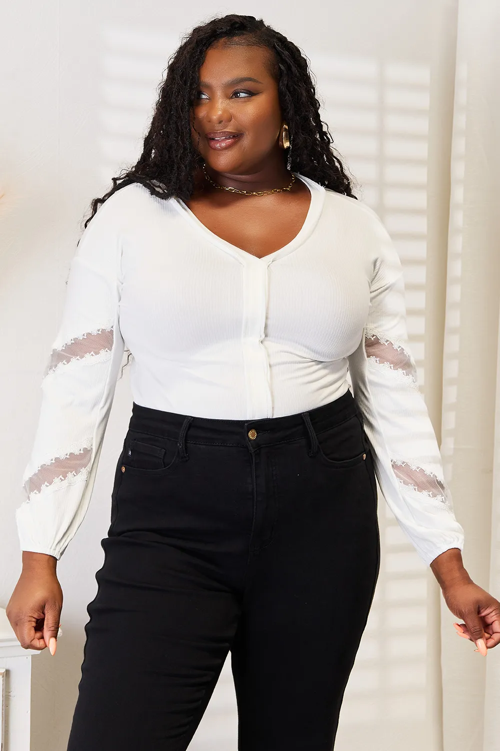 V-Neck Dropped Shoulder Blouse, image 5