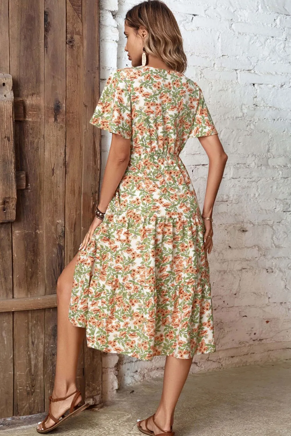 Floral V-Neck Front Slit Dress, image 2