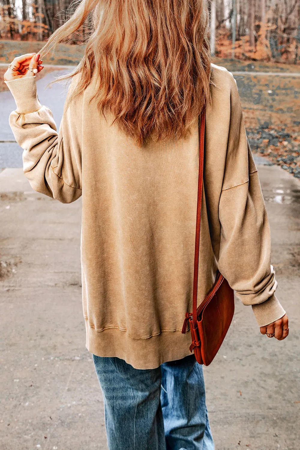 Dropped Shoulder Round Neck Long Sleeve Blouse, image 8
