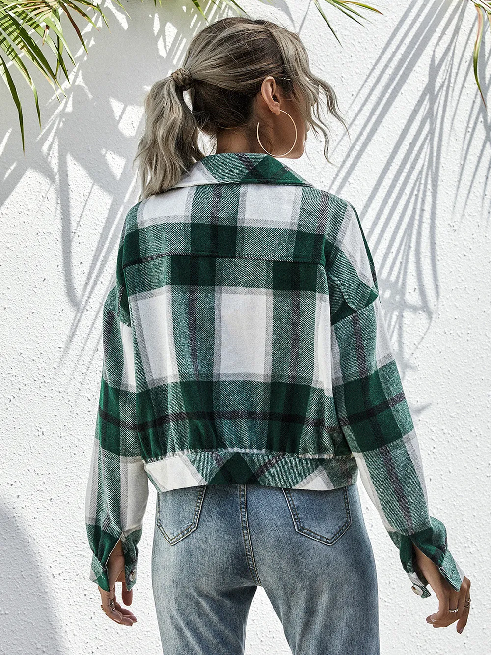 Plaid Dropped Shoulder Shirt Jacket, image 2