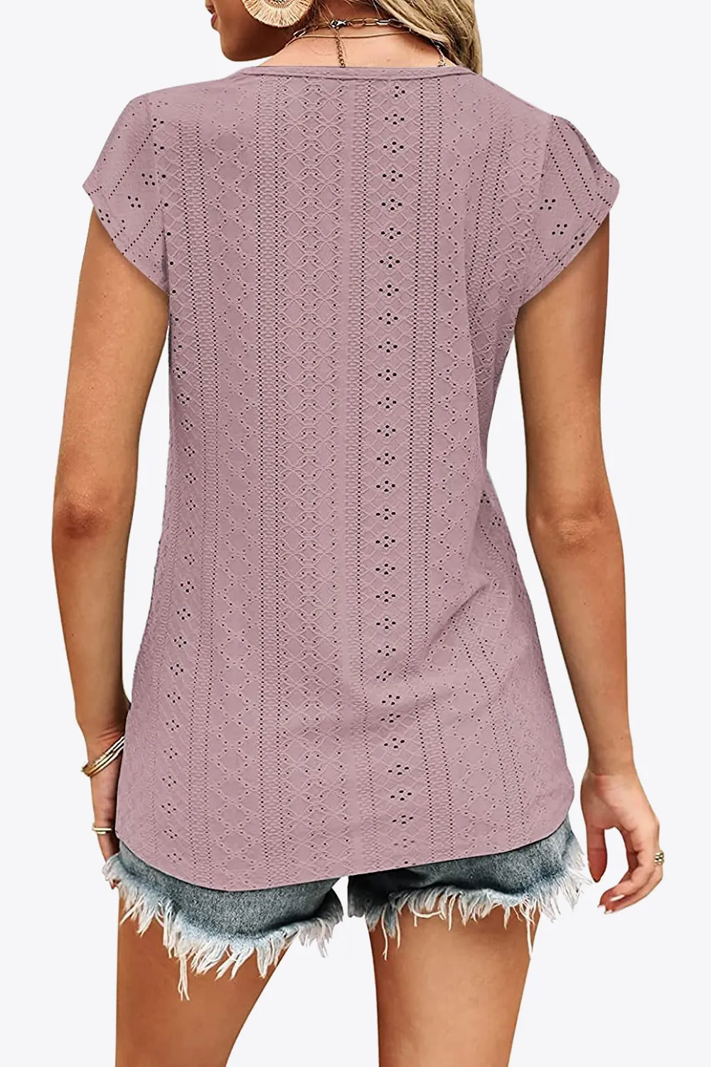 Eyelet Contrast V-Neck Tee, image 6