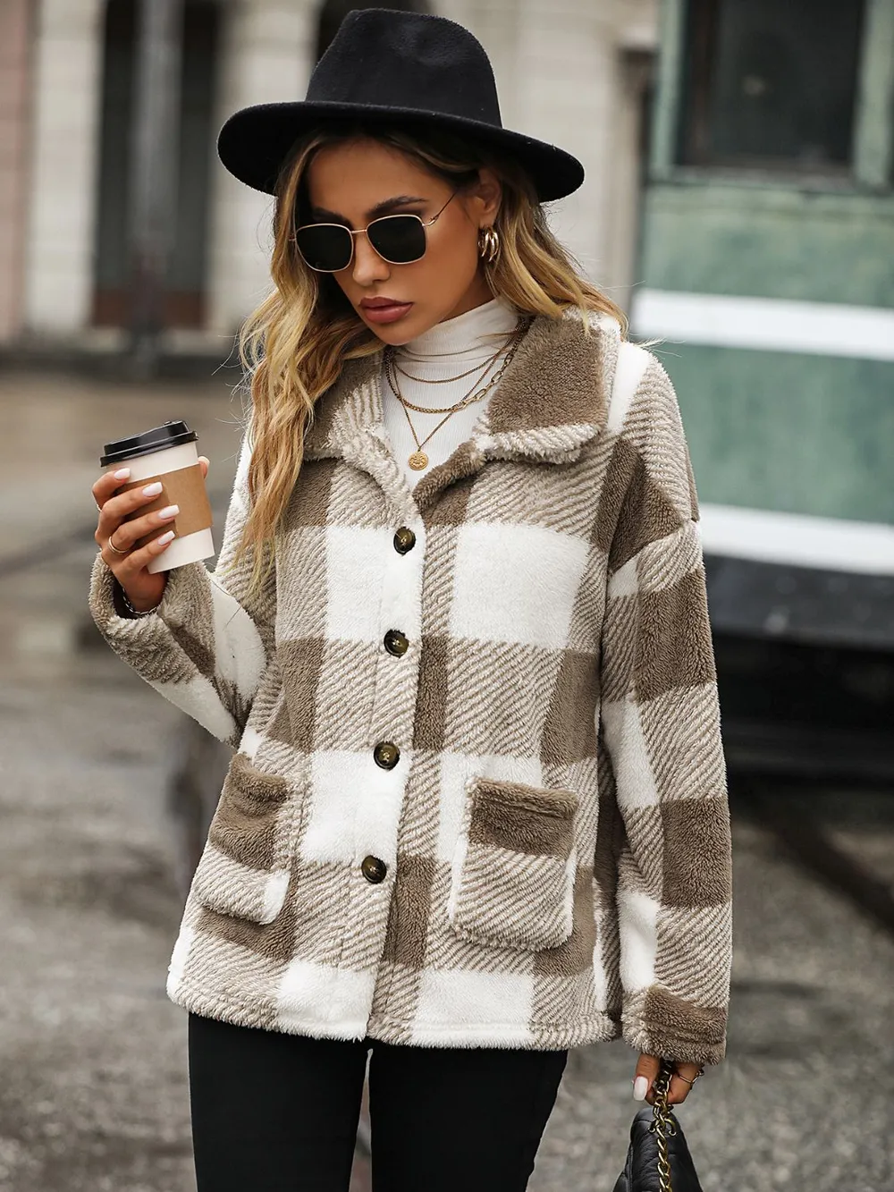 Plaid Collared Neck Button Down Jacket, image 5