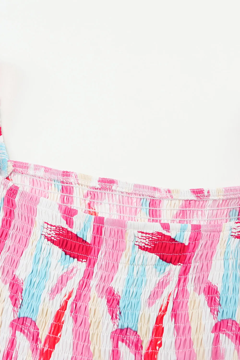 Printed Square Neck Tied Smocked Dress, image 4