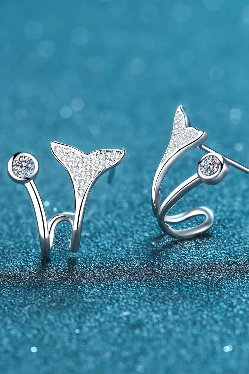 Moissanite Fishtail Rhodium-Plated Earrings, image 6