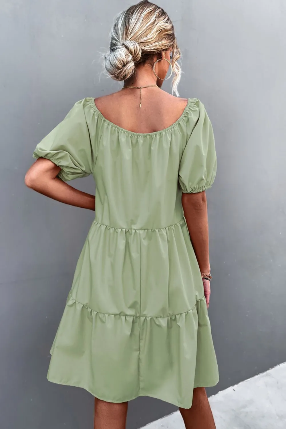 Square Neck Short Sleeve Mini Dress, image 5
