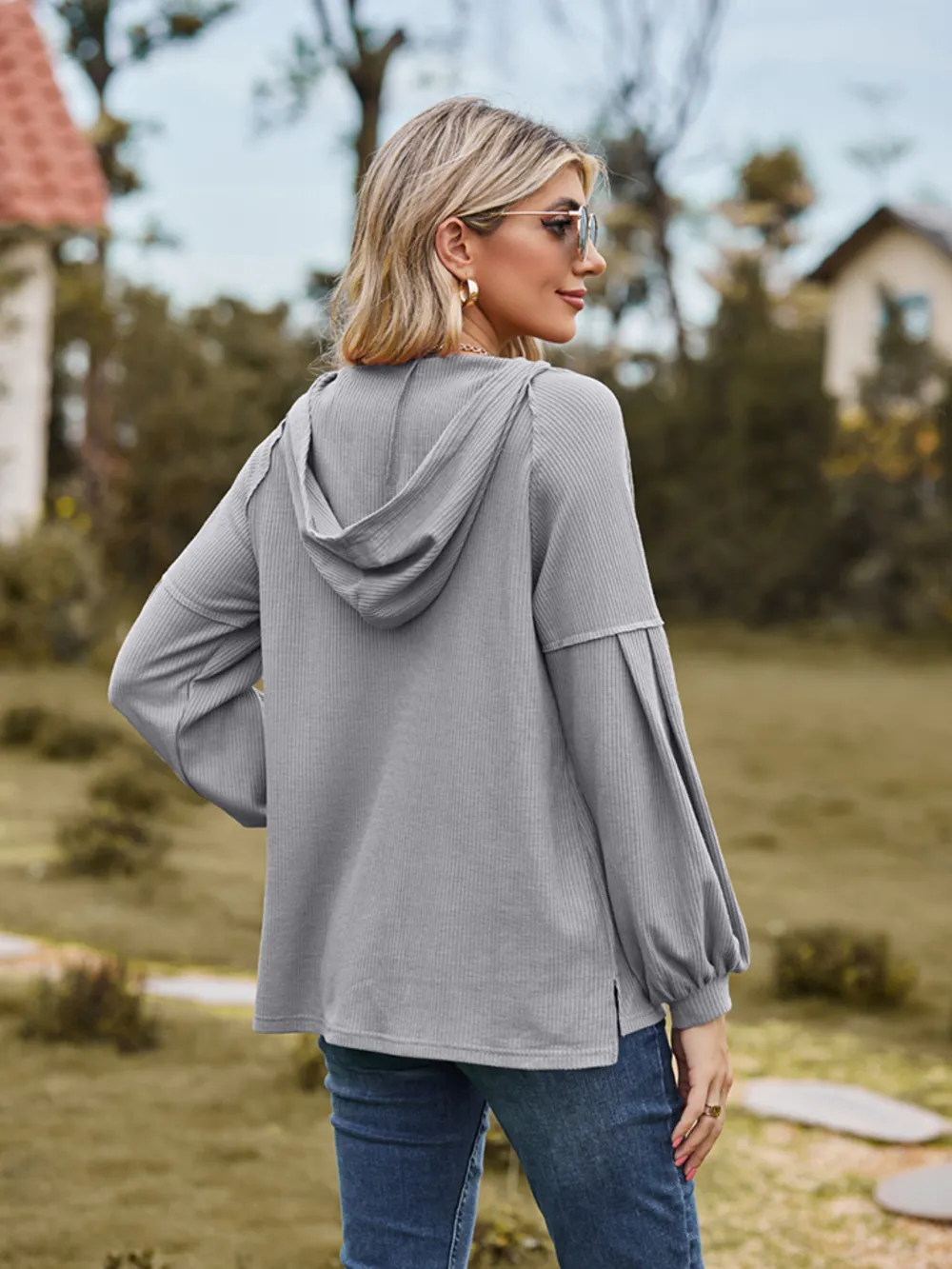 Dropped Shoulder Button-Down Hoodie, image 12