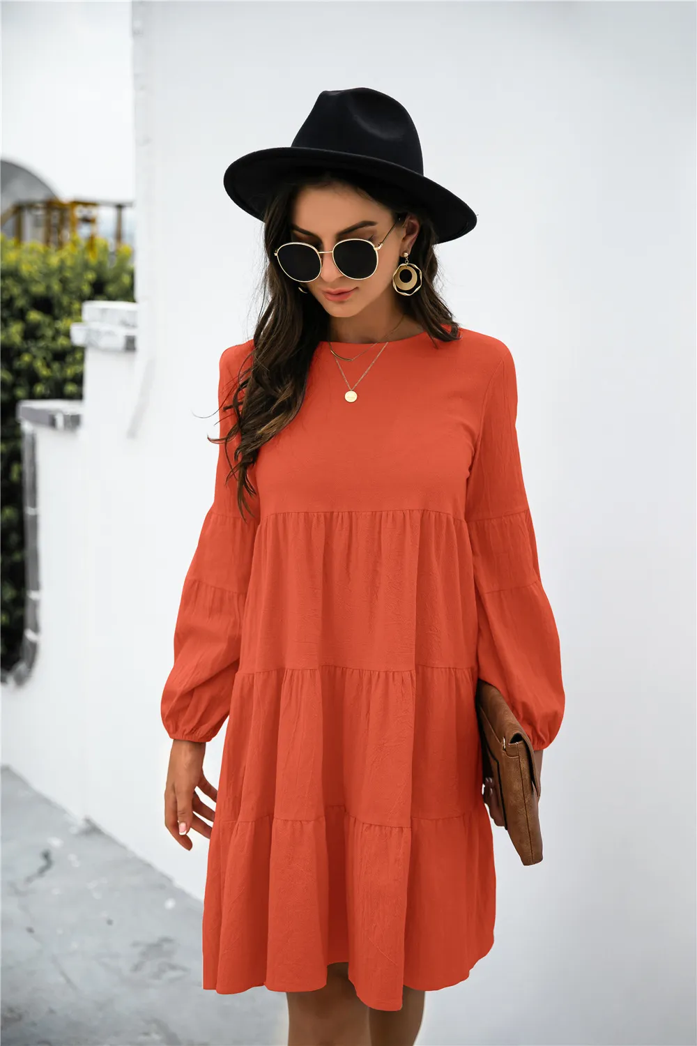 Balloon Sleeve Keyhole Tiered Dress, image 14