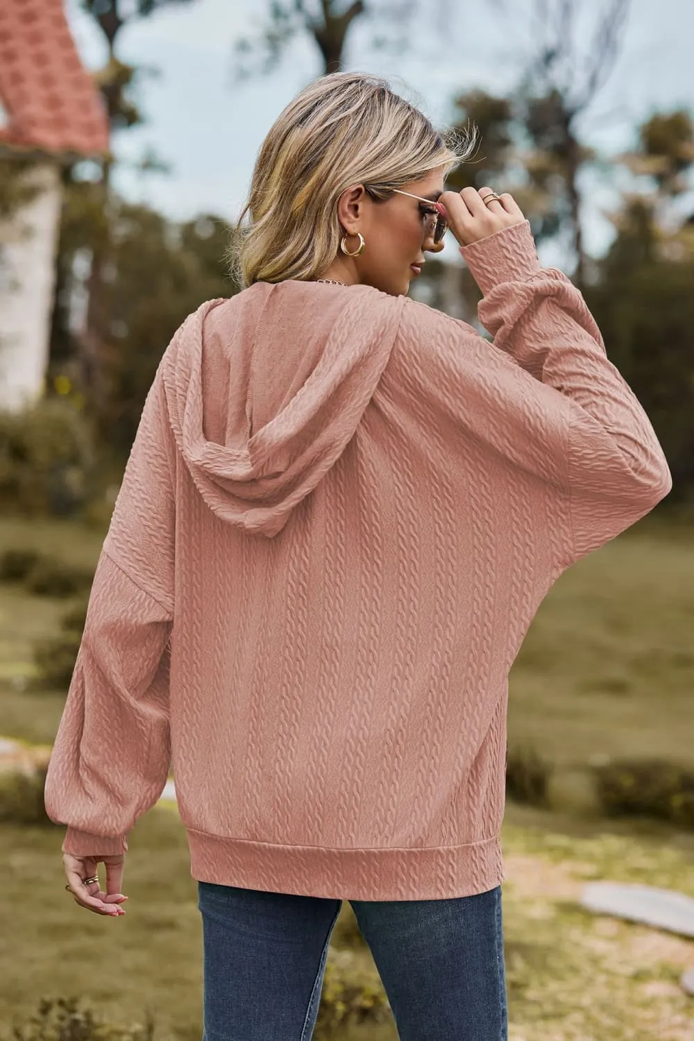 Cable-Knit Long Sleeve Hooded Jacket, image 3