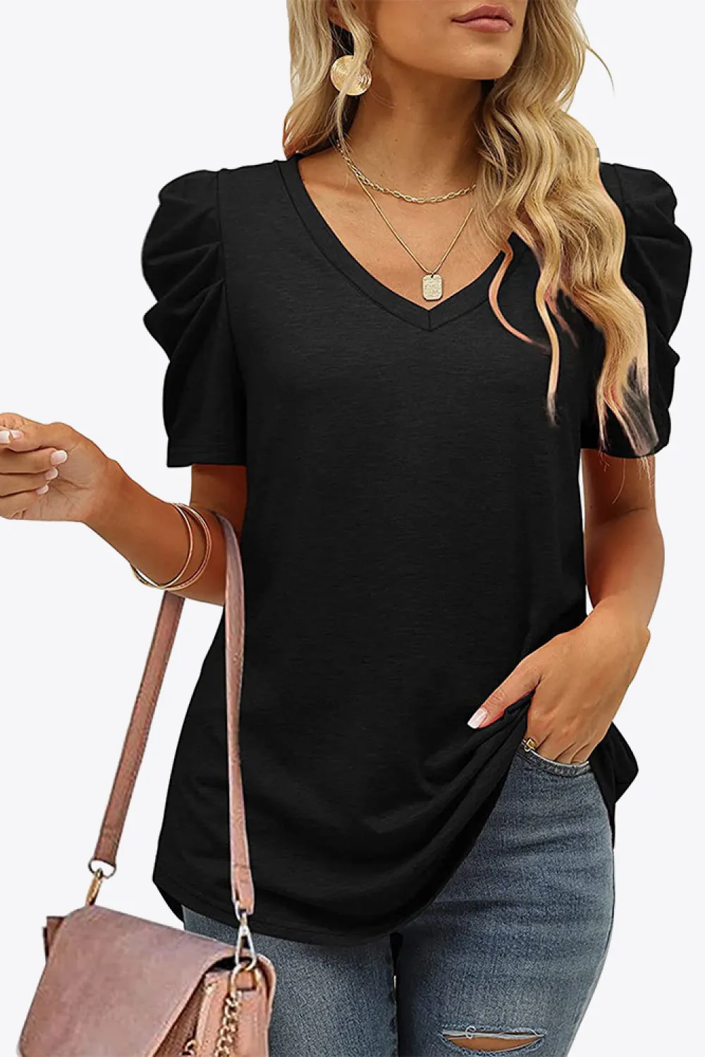 V-Neck Puff Sleeve Tee, image 10