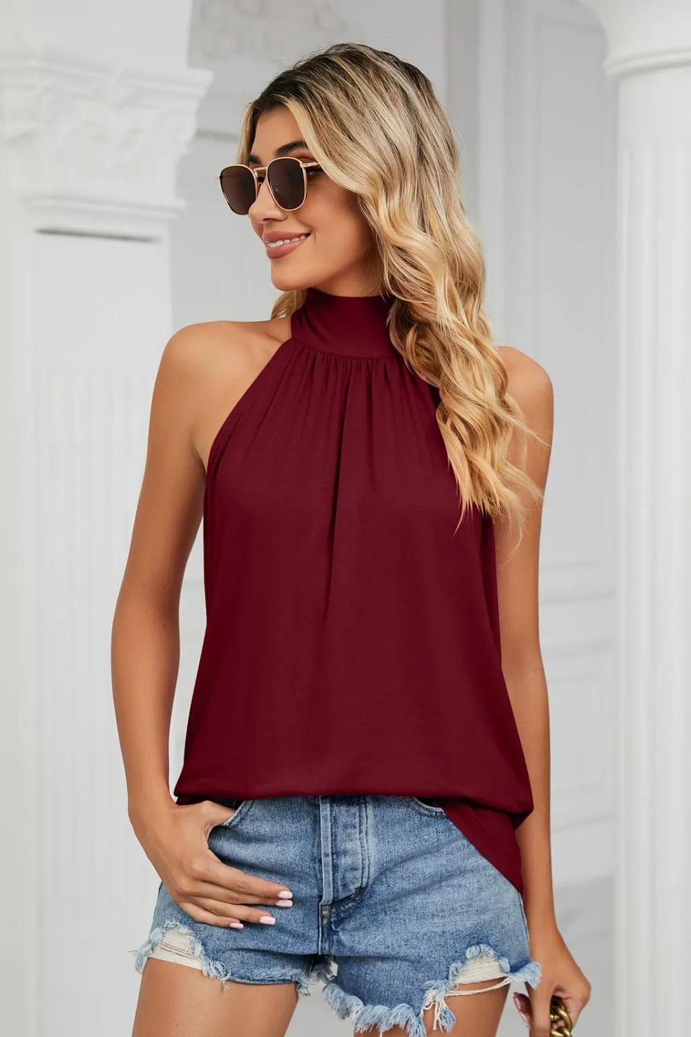 Gathered Detail Tied Sleeveless Top, image 4
