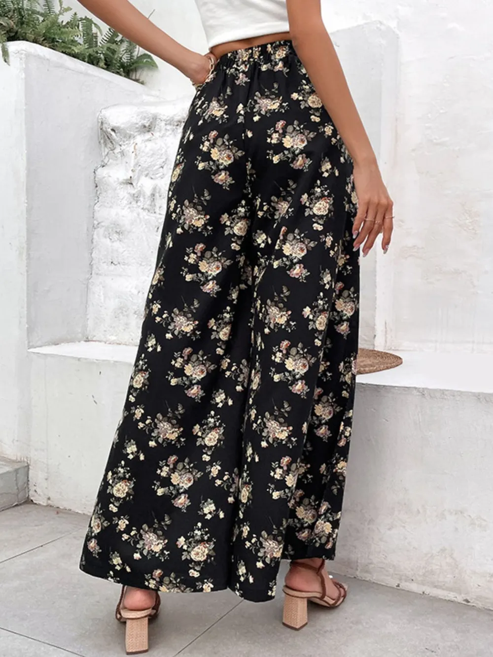 Floral Side Slit Wide Leg Pants, image 3