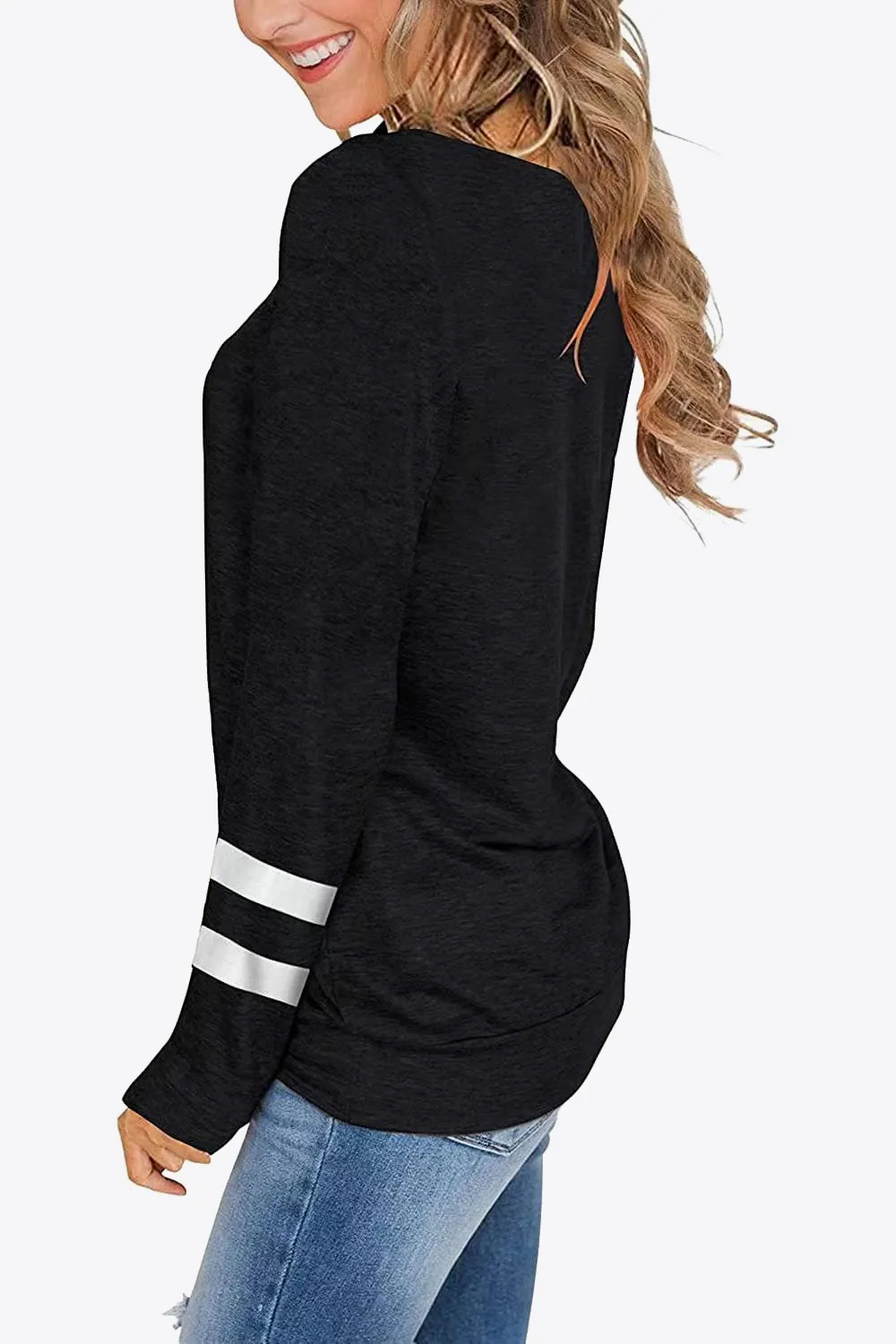 Striped Contrast Raglan Sleeve Top, image 5