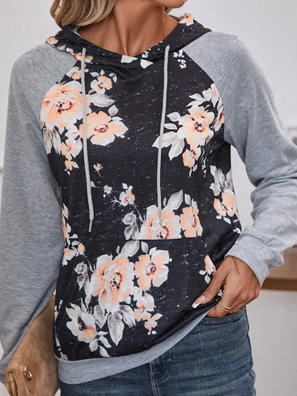 Printed Raglan Sleeve Hoodie, image 3