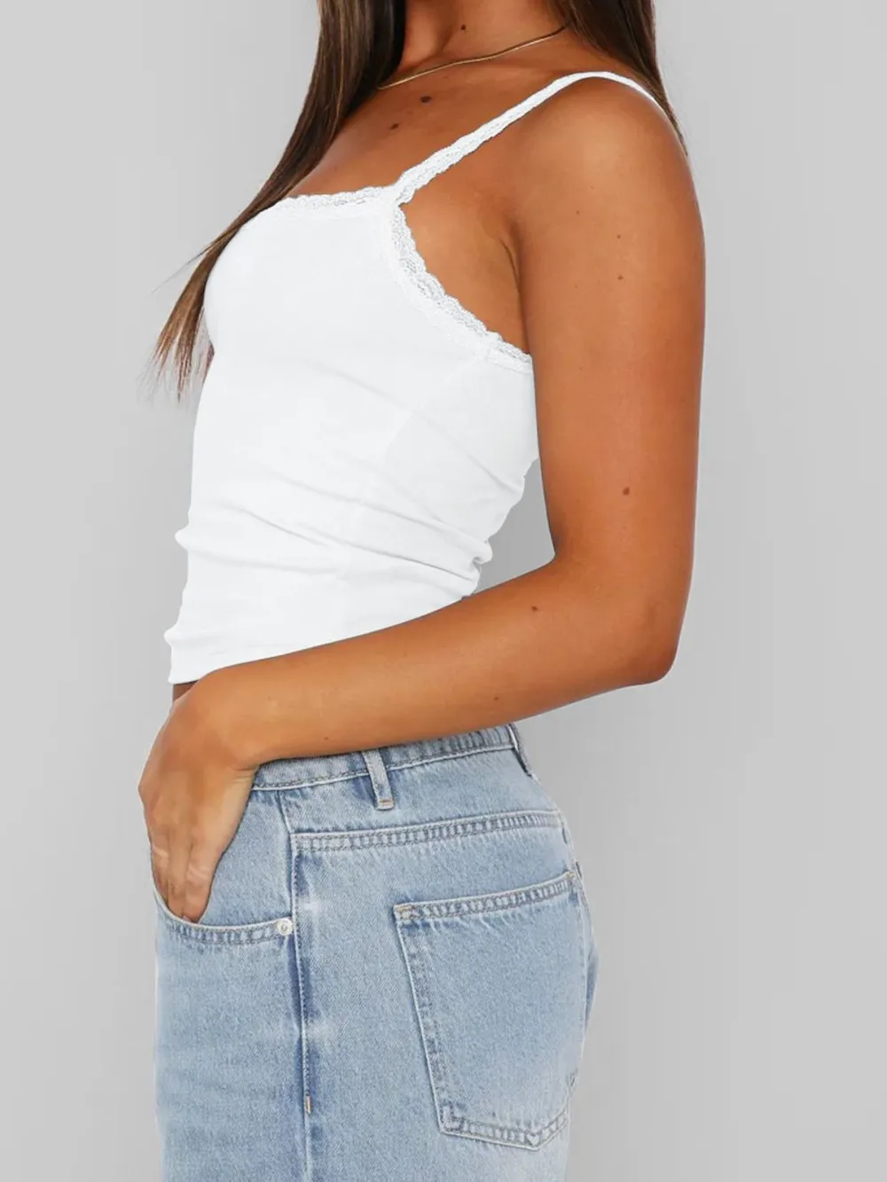 Lace Trim Straight Neck Cami, image 6