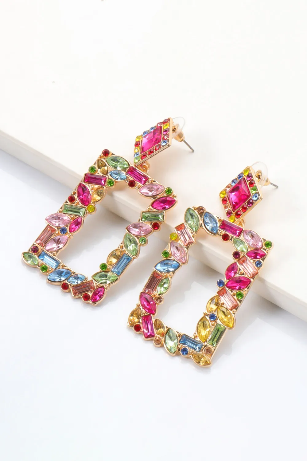 Square Shape Glass Stone Dangle Earrings, image 3