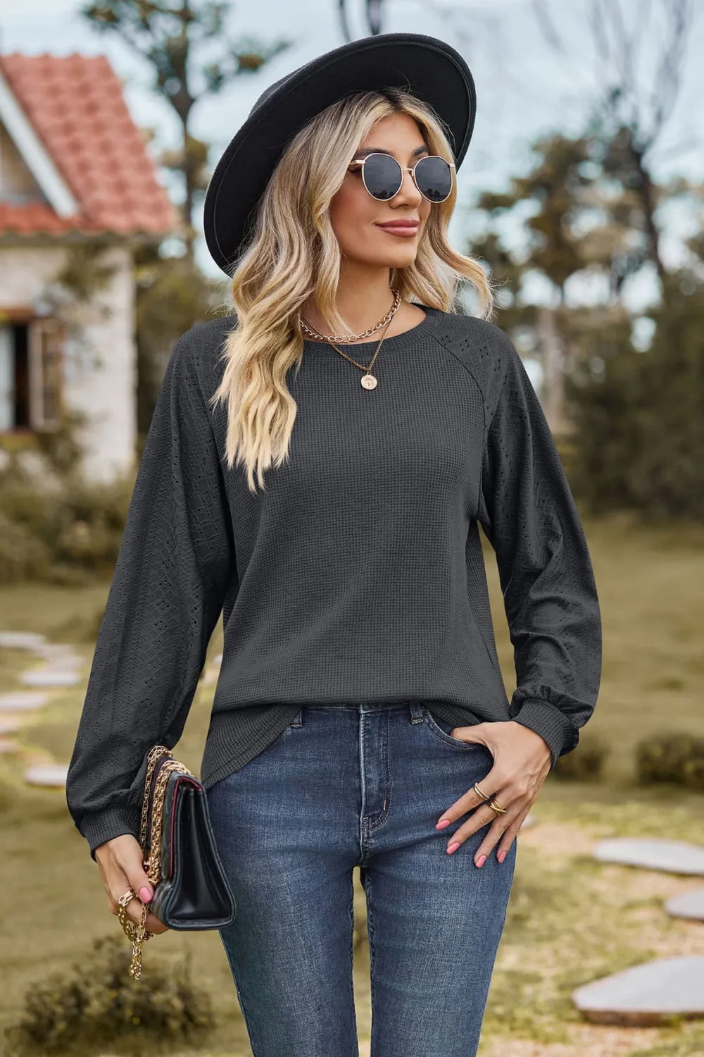 Round Neck Raglan Sleeve Sweatshirt, image 7