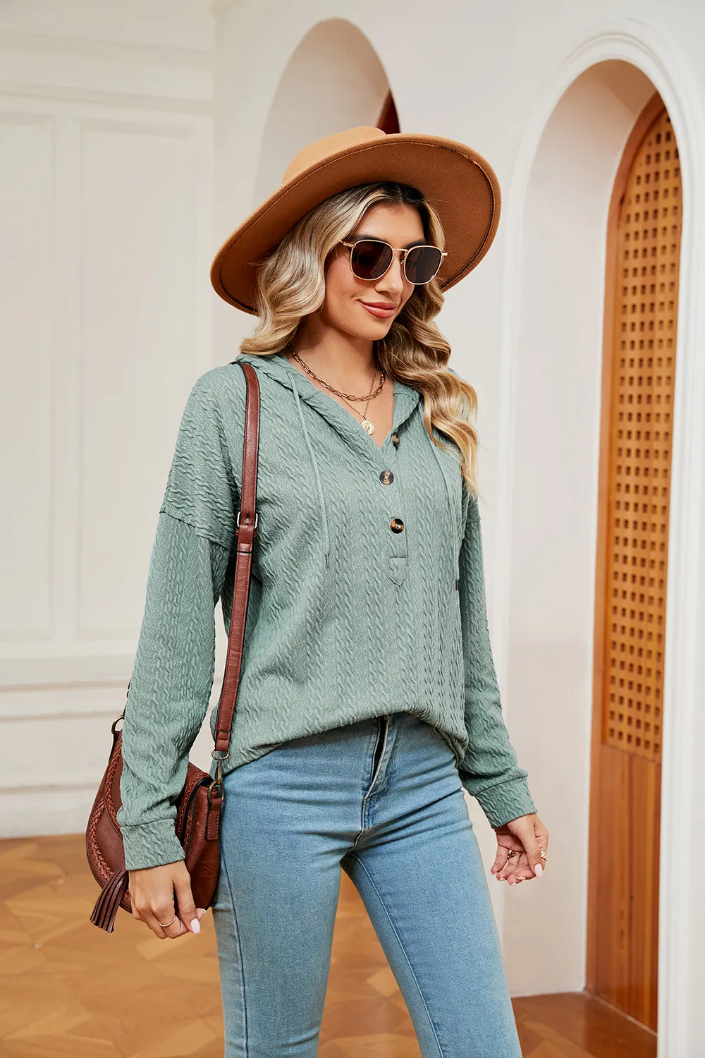 Half-Button Dropped Shoulder Hoodie, image 22