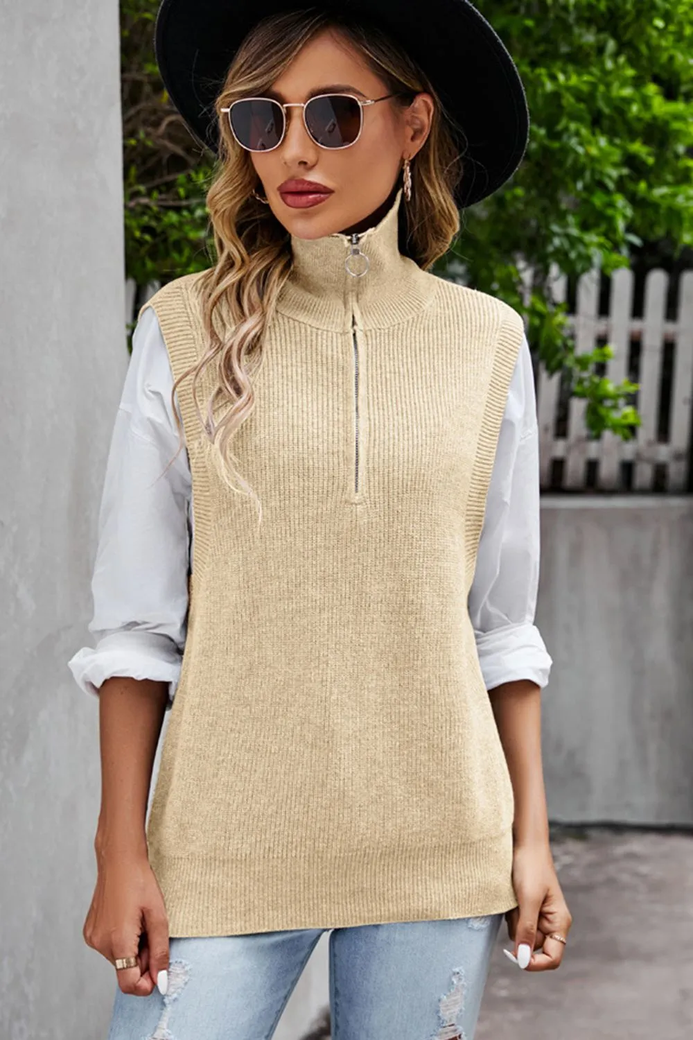 Quarter-Zip Ribbed Sweater Vest, image 8