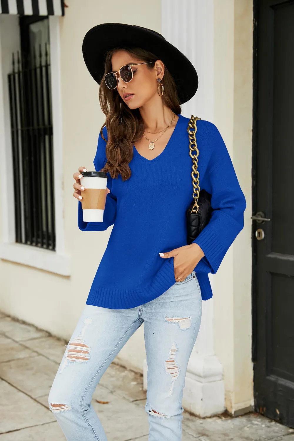 Drop Shoulder V-Neck Knit Pullover, image 8