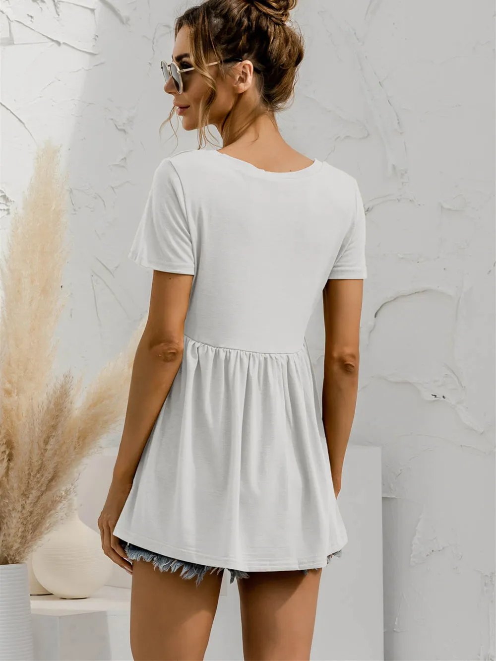 V-Neck Short Sleeve Babydoll Top, image 10