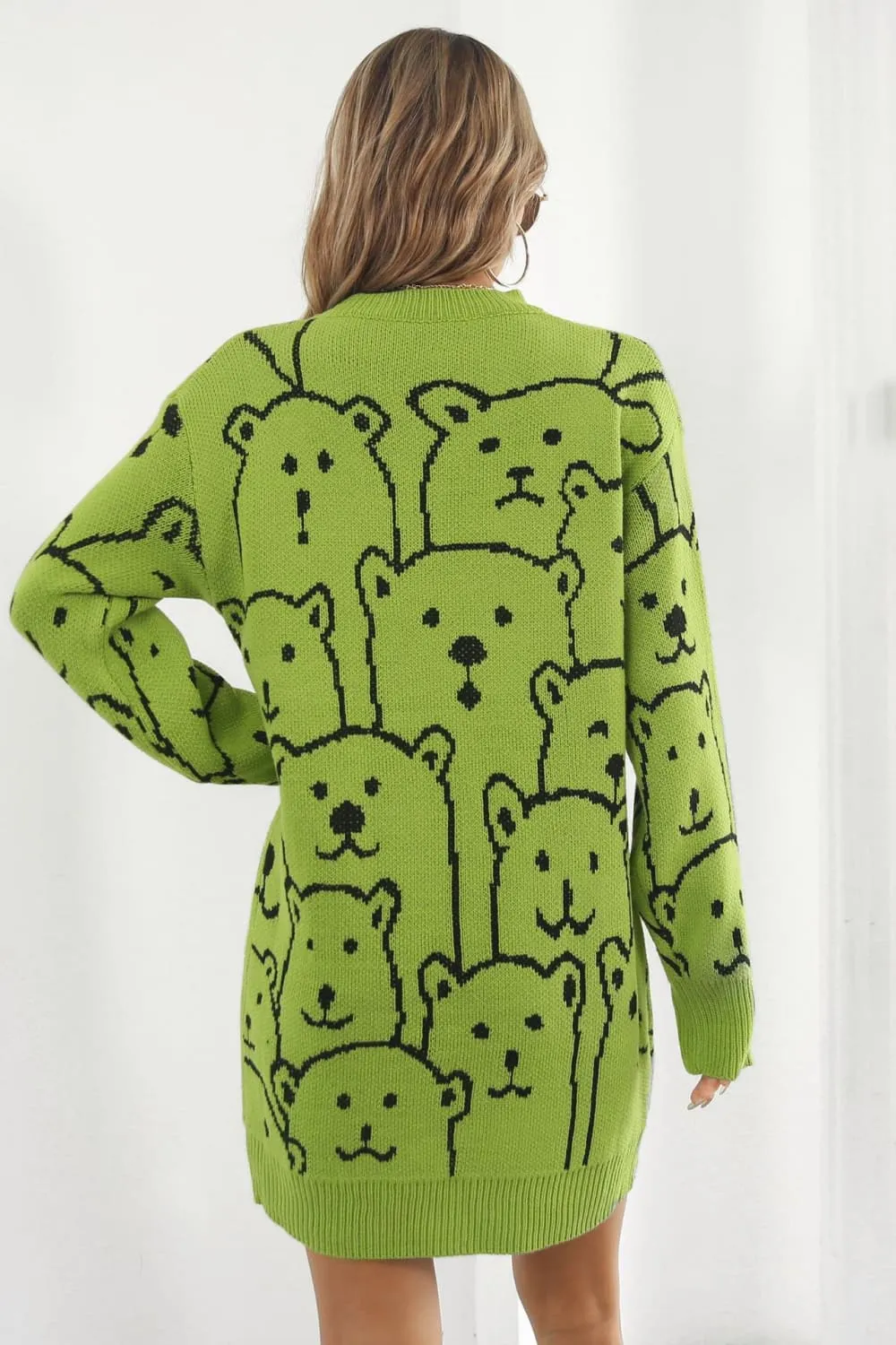 Bear Pattern Round Neck Sweater Dress, image 9