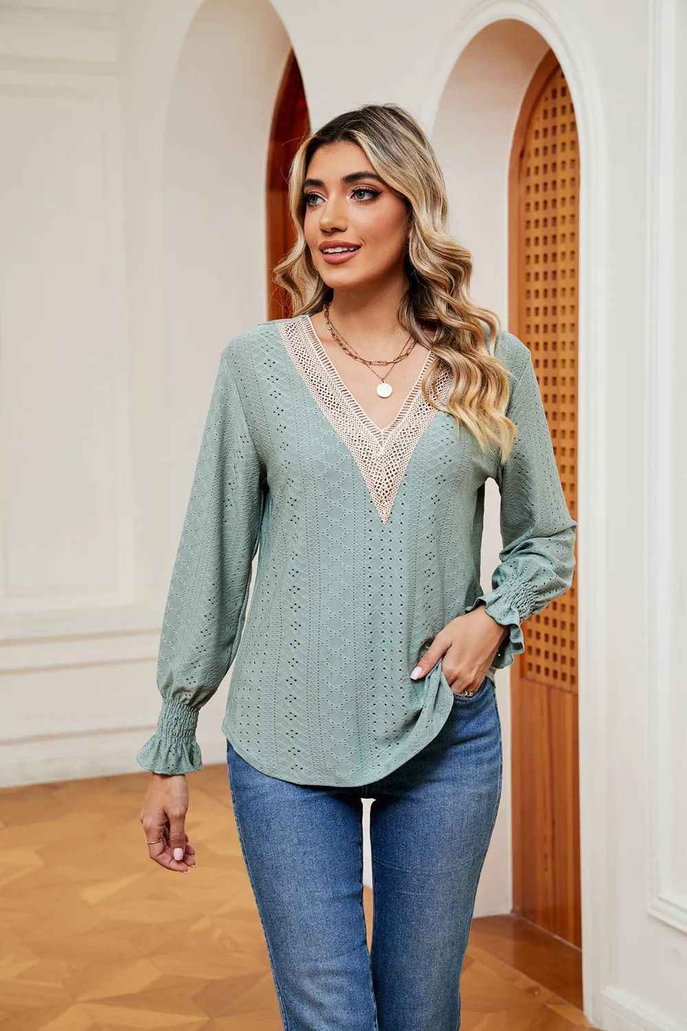 Contrast Flounce Sleeve Blouse, image 16