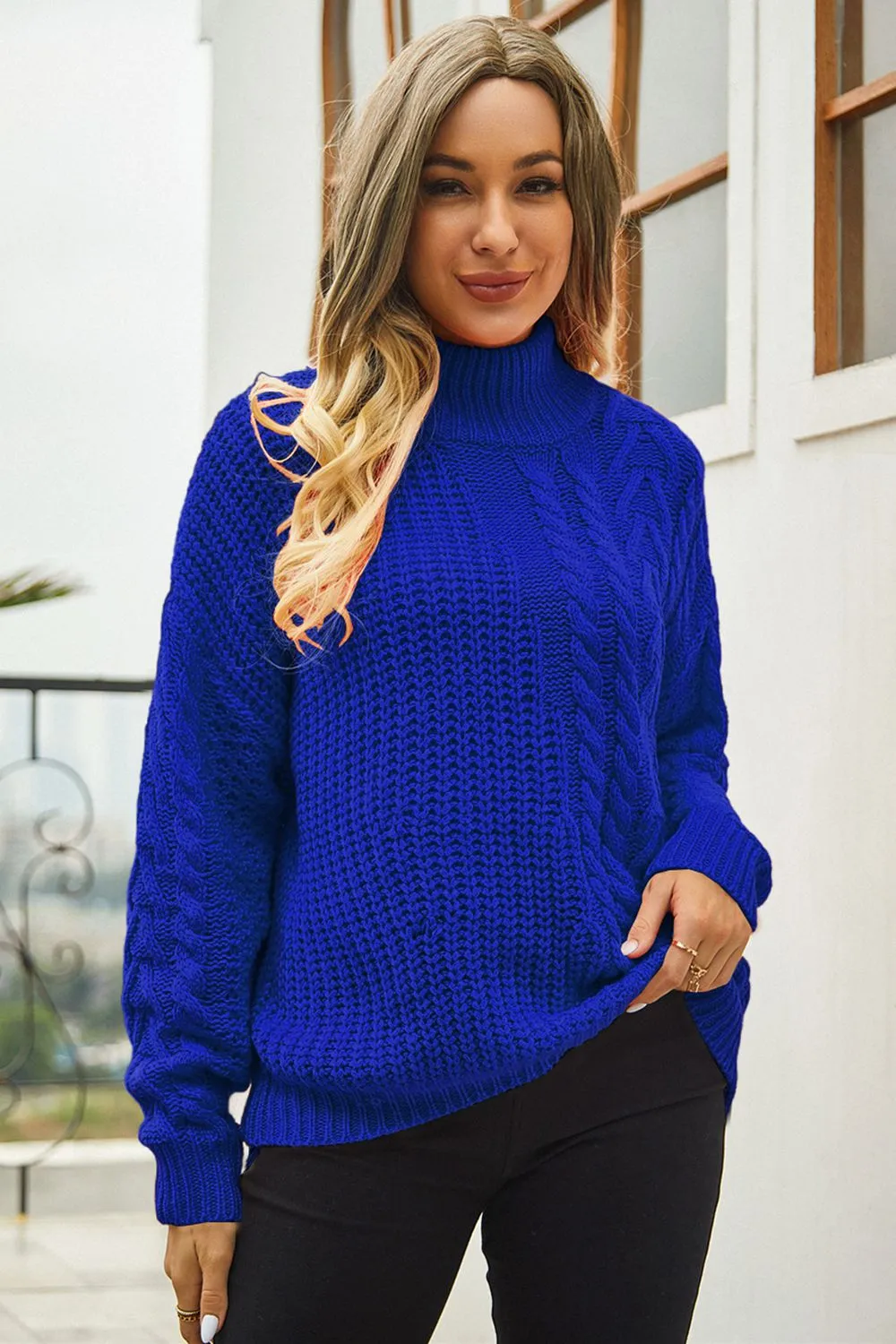 Cable-Knit Turtle Neck Long Sleeve Sweater, image 14