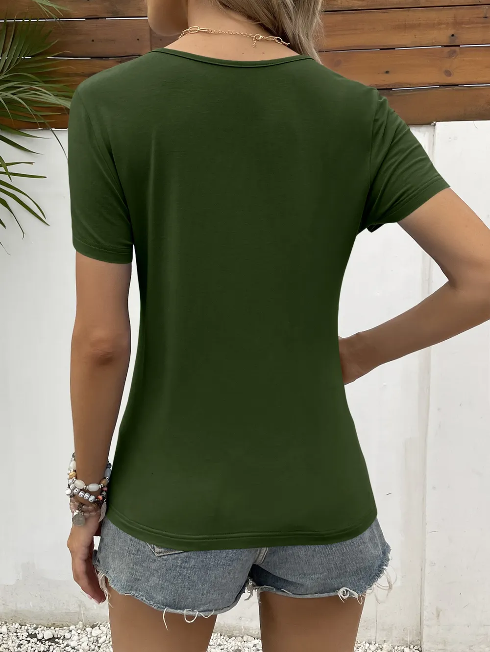 Lace Trim V-Neck Short Sleeve Blouse, image 9