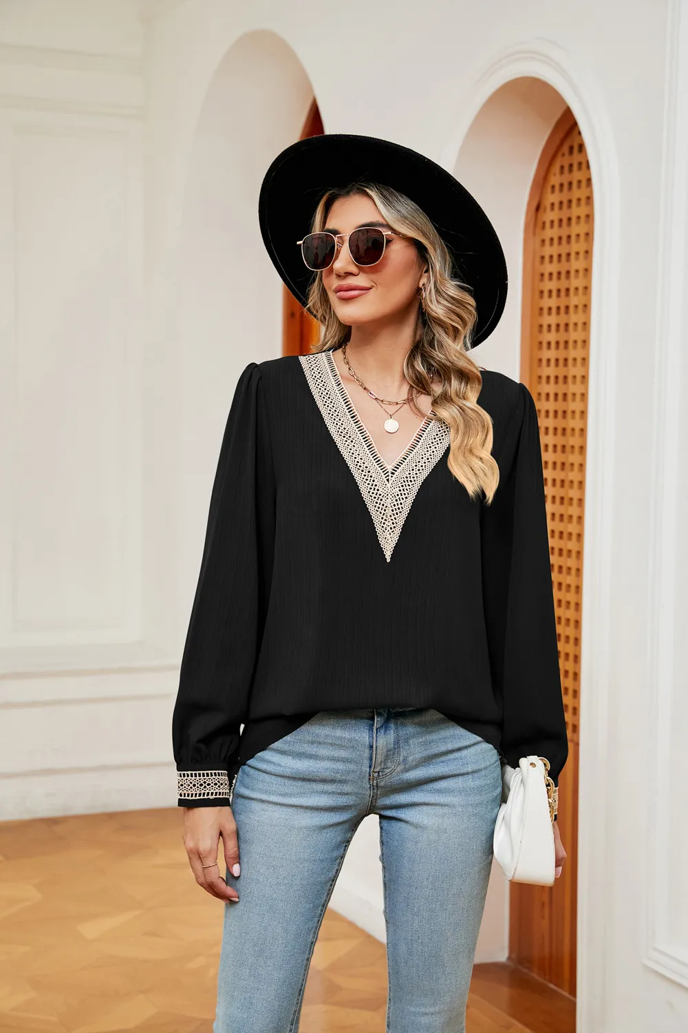 Contrast Puff Sleeve Blouse, image 11