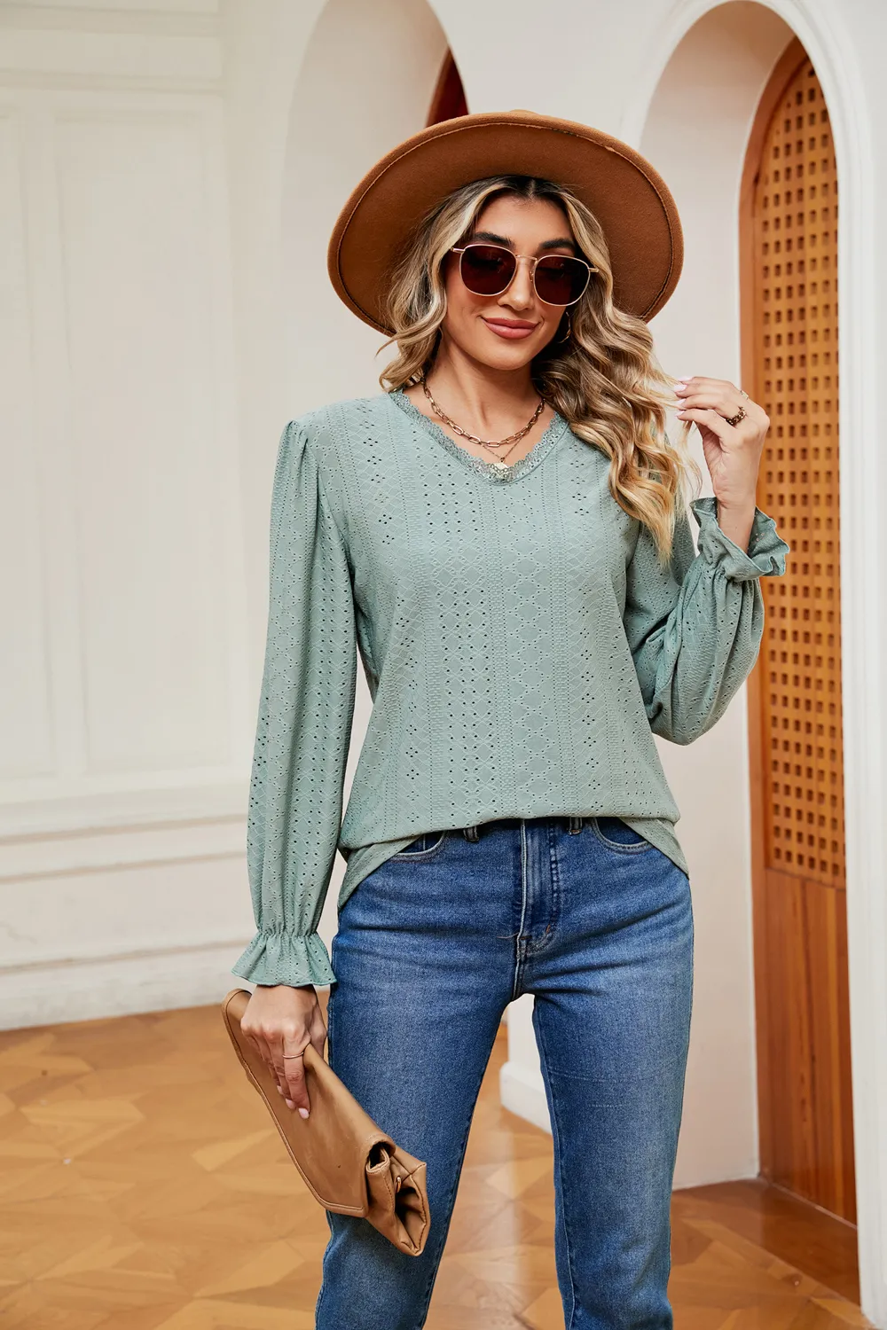 V-Neck Flounce Sleeve Blouse, image 4