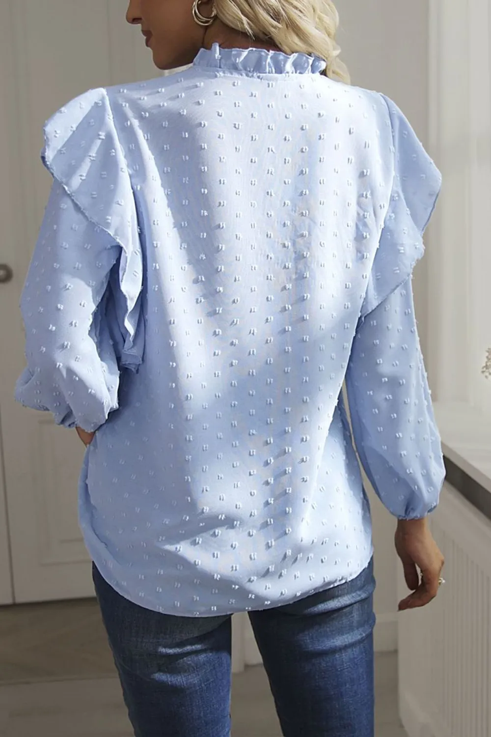 Swiss Dot Ruffled Long Sleeve Blouse, image 5